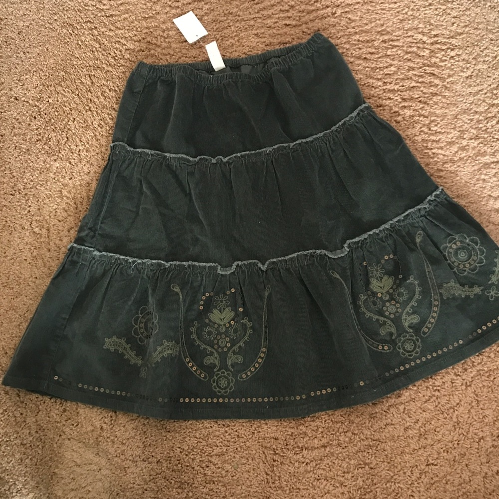 forest green felt skirt with embroidery